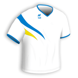 Maglia Gara Manica Corta traspirante per il running articolo A257 disegno (modello) 213Plus nel colore Bianco-Azzurro-Giallo.