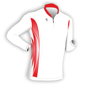 Maglia aderente slim-fit manica lunga da corsa, iper traspirante, articolo A267 disegno (modello) 246 nel colore Bianco-Rosso.